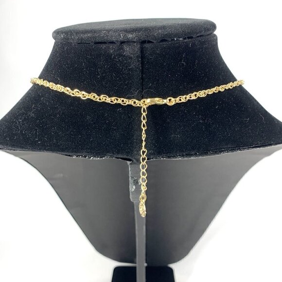 Monet Faux Gem Orange Floral Princess Necklace On Gold Tone Chain 7" Drop - Picture 7 of 10